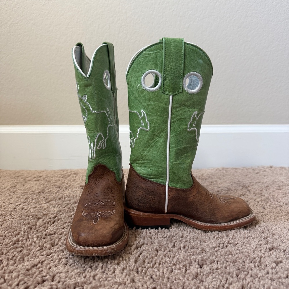 Olathe Boot Co. Youth Kids Green and Brown Boots Sz 9